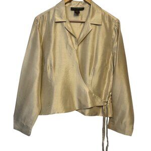 Harris/Wallace Women's Silk Wrap Blouse Gold Size 14 Tie Closure Classy Elegant